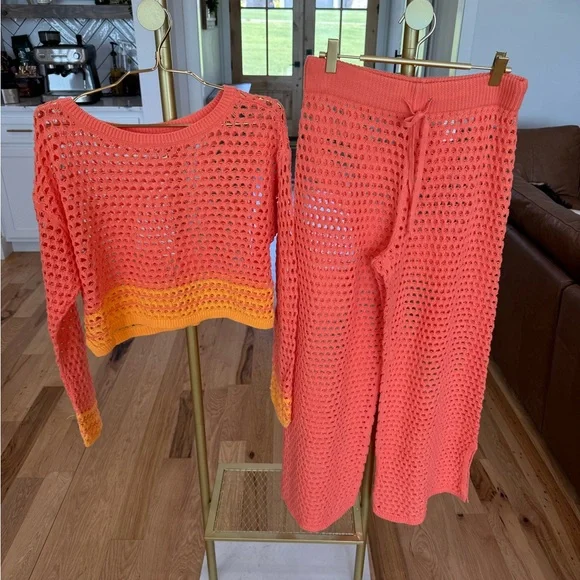 Aerie - Orange Crochet Vacay Knit Set - medium top + medium bottom NWOT - Picture 1 of 17